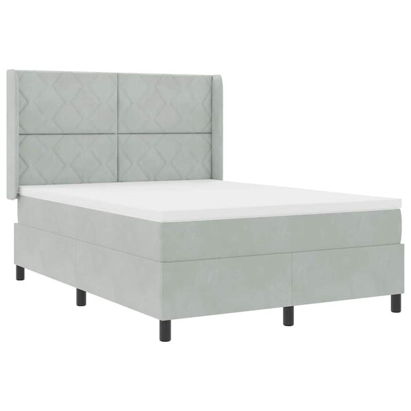 Lit Box Spring avec Matelas & Lumière LED Gris clair 140x200 cm Velours