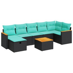 vidaXL Salon de jardin 8 Pièces avec coussins noir résine tressée