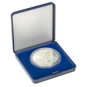 Écrin monnaie avec plateau velours bleu pour pièces de 18 à 50 mm. Diamètre intérieur - 48 mm