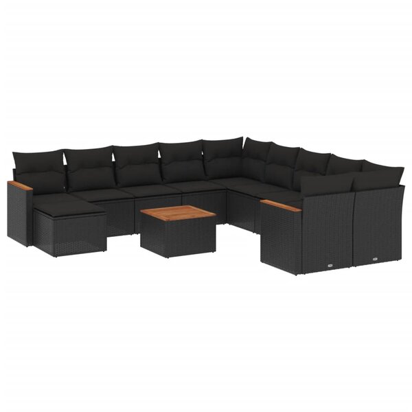 vidaXL Salon de jardin 12 Pièces avec coussins noir résine tressée