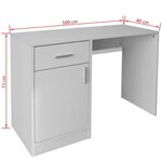 Bureau table meuble travail informatique avec tiroir et placard 100 cm blanc