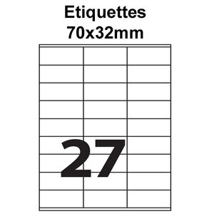 Étiquettes adhésives  70x32mm  (270 étiquettes) - blanc - 10 feuilles -t3azur