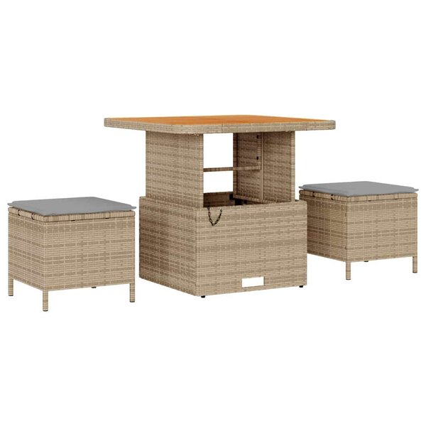 vidaXL Ensemble de salle à manger pour jardin 3 Pièces Beige Poly rotin