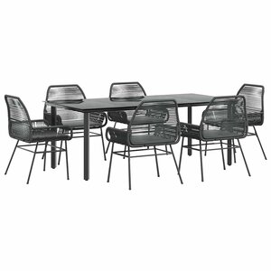 vidaXL Ensemble à manger de jardin coussins 7Pièces noir poly rotin verre