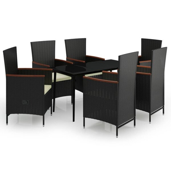 vidaXL Ensemble à manger de jardin avec coussins 7 Pièces Noir