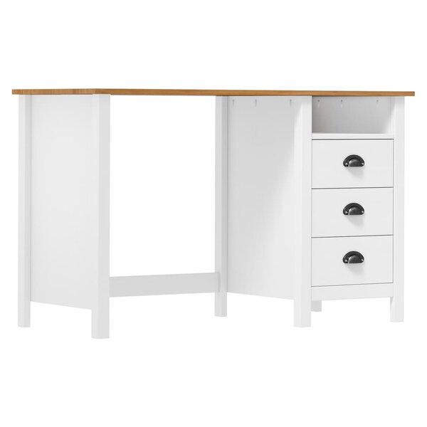 Bureau table poste de travail meuble d'ordinateur informatique étude Hill avec 3 tiroirs 120 x 50 x 74 cm Pin solide blanc 02_0023858