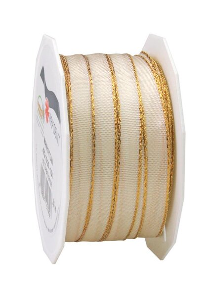 Ruban de soie avec bordure doré manhattan 25-m-rouleau 10 mm créme