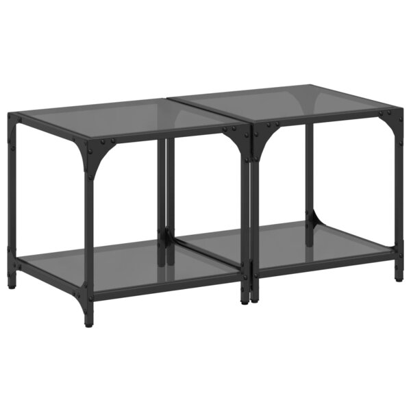 vidaXL Tables basses avec dessus en verre noir 2 Pièces 40x40x40 cm acier