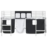 vidaXL Cadre de Lit Mezzanine pour Enfants avec Rideaux Blanc et Noir