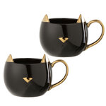 Set de 2 mugs chats en porcelaine noire et or