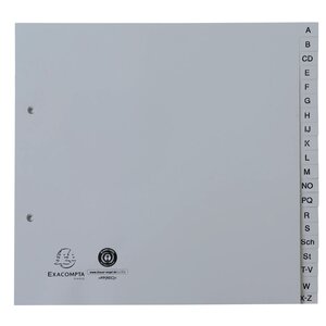 Intercalaires Imprimés Alphabétiques Pp Recyclé Gris A-z (alphabet Allemand) - 20 Positions - 2/3 A4 - Gris - X 25 - Exacompta