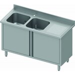 Plonge inox avec porte - 2 bacs & egouttoir - profondeur 800 - stalgast -  - inox1500battante x900mm