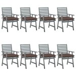 vidaXL Chaises à manger d'extérieur et coussins lot de 8 Acacia massif