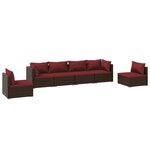 vidaXL Salon de jardin 6 Pièces avec coussins Résine tressée Marron