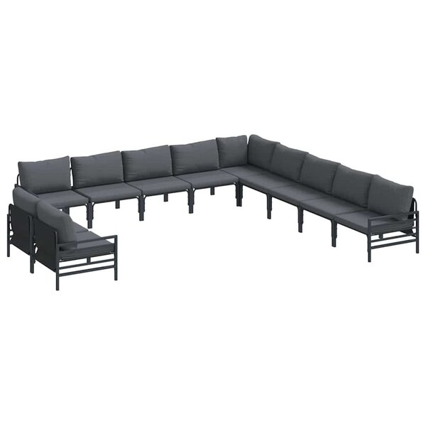 vidaXL Ensemble de canapé de jardin avec coussin 11 Pièces Noir Acier