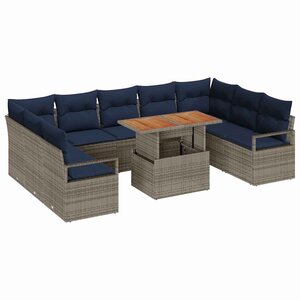 vidaXL Ensemble de canapé de jardin avec coussin 10 Pièces Gris et marine