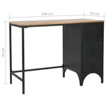 vidaXL Bureau à piédestal unique Bois de sapin et acier 100x50x76 cm