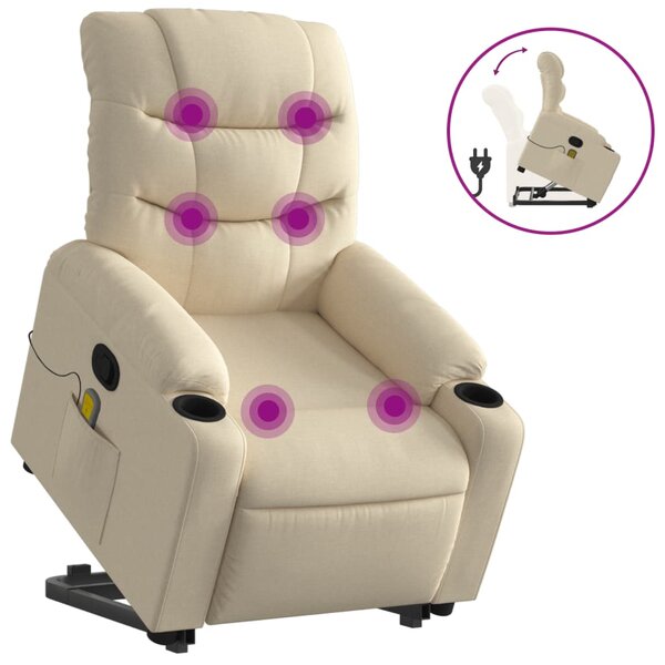 vidaXL Fauteuil inclinable de massage Crème Tissu