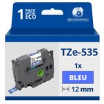 Ruban compatible Brother TZe535 - Texte blanc sur fond bleu - Largeur 12 mm x 8 mètres