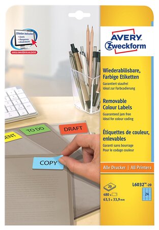 Boite de 480 etiquettes de couleur enlevable jaune 63.5x33.9mm avery zweckform