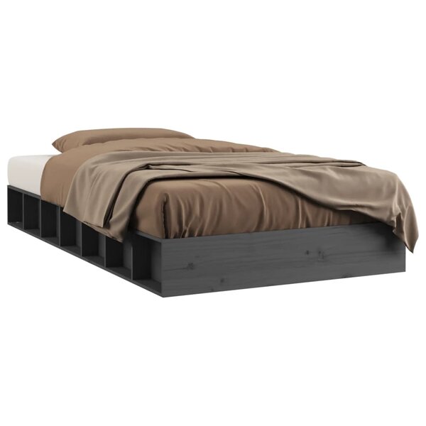 vidaXL Cadre de lit Gris 75x190 cm Petit simple Bois massif