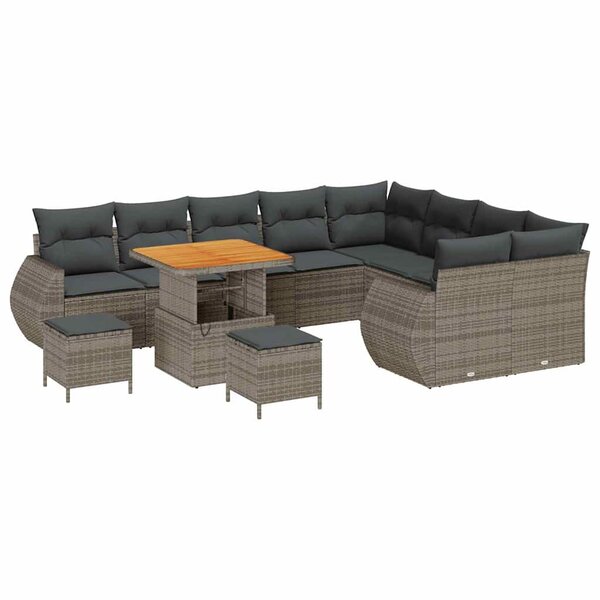 vidaXL Ensemble de canapé de jardin 12 Pièces Gris polyrotin