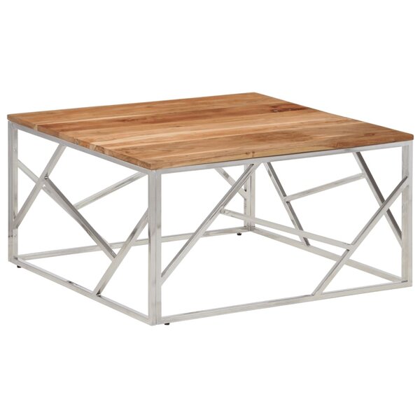 vidaXL Table basse argenté acier inoxydable et bois massif d'acacia