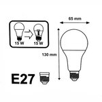 Ampoule e27 led 15w 220v a65 - blanc chaud 2300k - 3500k - silamp