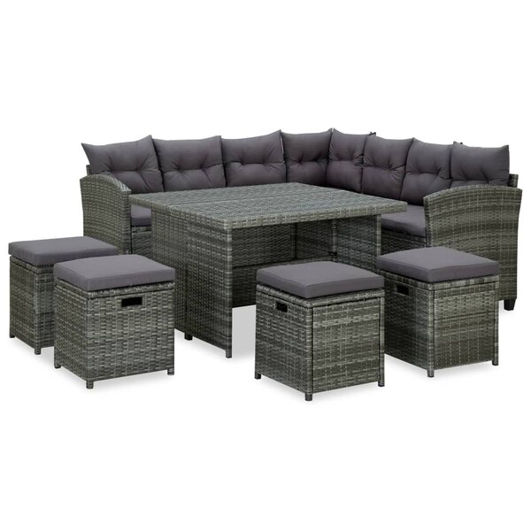 vidaXL Salon de jardin 6 Pièces avec coussins résine tressée gris