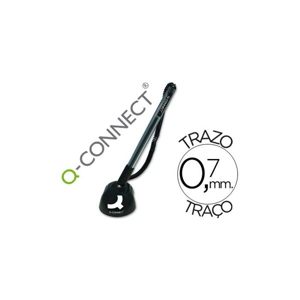 Stylo-bille sur socle support adhésif chaîne plastique trait 0.7mm bleu x 12 Q-CONNECT