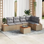Set de canapé de jardin vidaXL 6 pièces avec coussins beige rattan acacia