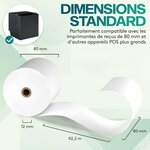 ACROPAQ 10 Rouleaux de Caisse 80x80x12mm- Thermique 92 2 m-Terminaux de paiement- 10 Bobines TPE- Sans BPA- Dimension Universelle
