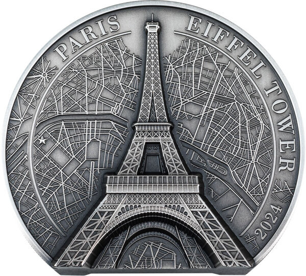Monnaie EIFFEL TOWER Historical Monuments 5 Oz Argent 25$ Cook Islands 2024