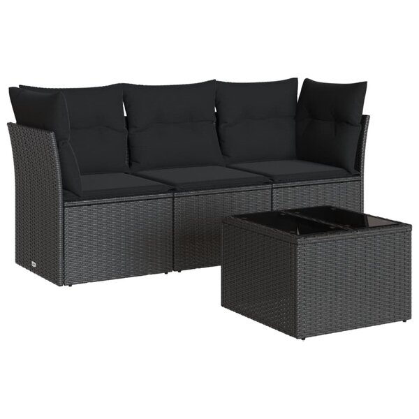 vidaXL Salon de jardin 4 Pièces avec coussins noir résine tressée