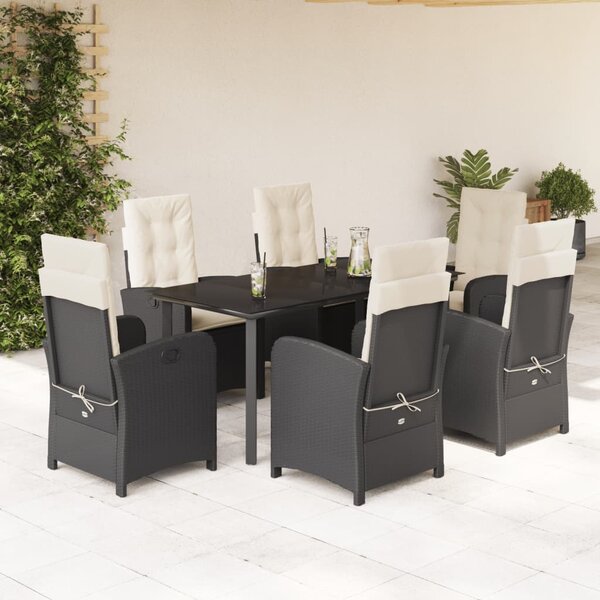 vidaXL Ensemble à manger de jardin coussins 7Pièces Noir Résine tressée