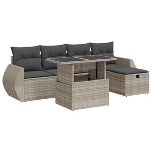 vidaXL Salon de jardin 6 Pièces avec coussins gris clair résine tressée