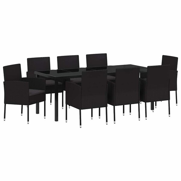 vidaXL Ensemble de salle à manger pour jardin 9 Pièces Noir Poly rotin