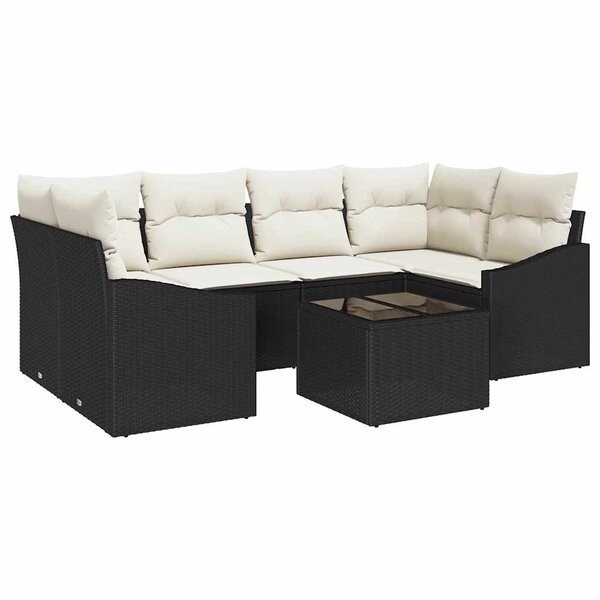vidaXL Ensemble de canapé de jardin avec coussin 7 Pièces Noir et Crème