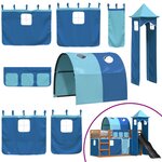 vidaXL Lit superposé avec toboggan et rideaux bleu 90x200 cm