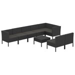 vidaXL Salon de jardin 9 Pièces avec coussins Résine tressée Noir