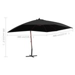 Vidaxl parasol suspendu avec mât en bois 400x300 cm noir