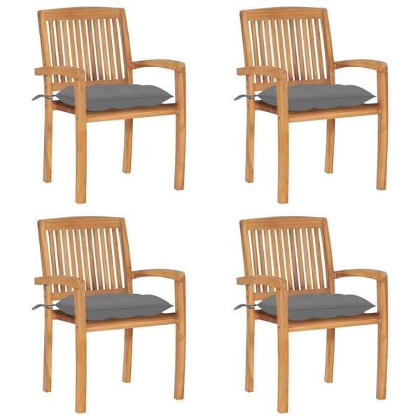 vidaXL Chaises de jardin empilables avec coussins lot de 4 Teck solide