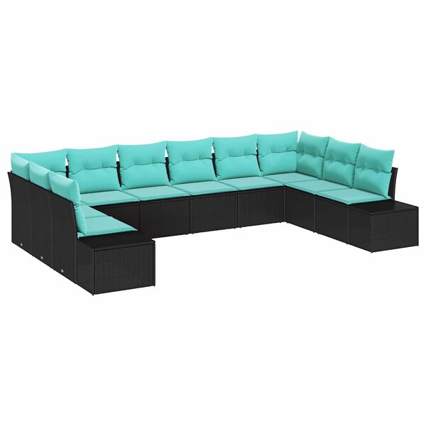 vidaXL Ensemble de canapé de jardin avec coussin 10 Pièces Noir polyrotin