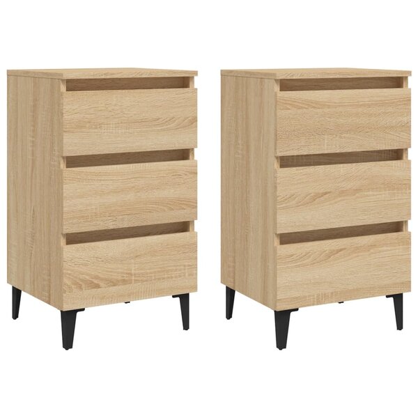vidaXL Tables de chevet pieds en métal 2 Pièces chêne sonoma 40x35x69 cm