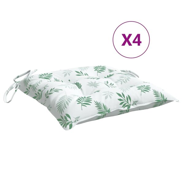 vidaXL Coussins de chaise lot de 4 à motif de feuilles 40x40x7 cm