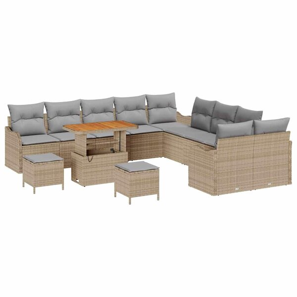 Ensemble de Canapés de Jardin vidaXL 13 pièces avec Coussins Beige Rattan Acacia