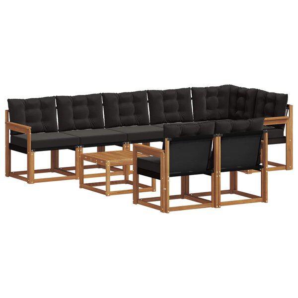vidaXL Ensemble de canapés d'extérieur 9 pc Naturel et Noir