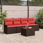 vidaXL Ensemble de Canapés avec coussin 5 Pièces Marron polyrotin