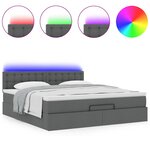 vidaXL Lit ottoman avec matelas et LED Gris foncé 180x200 cm tissu