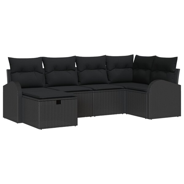 vidaXL Ensemble de Canapé de Jardin 6 Pièces avec Coussins Noirs en Poly Rattan